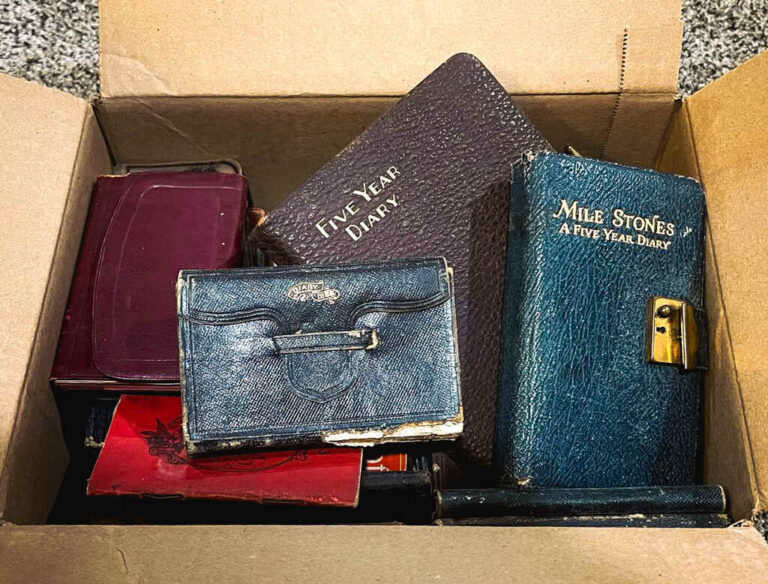 box of old diaries from 1860s to1900s