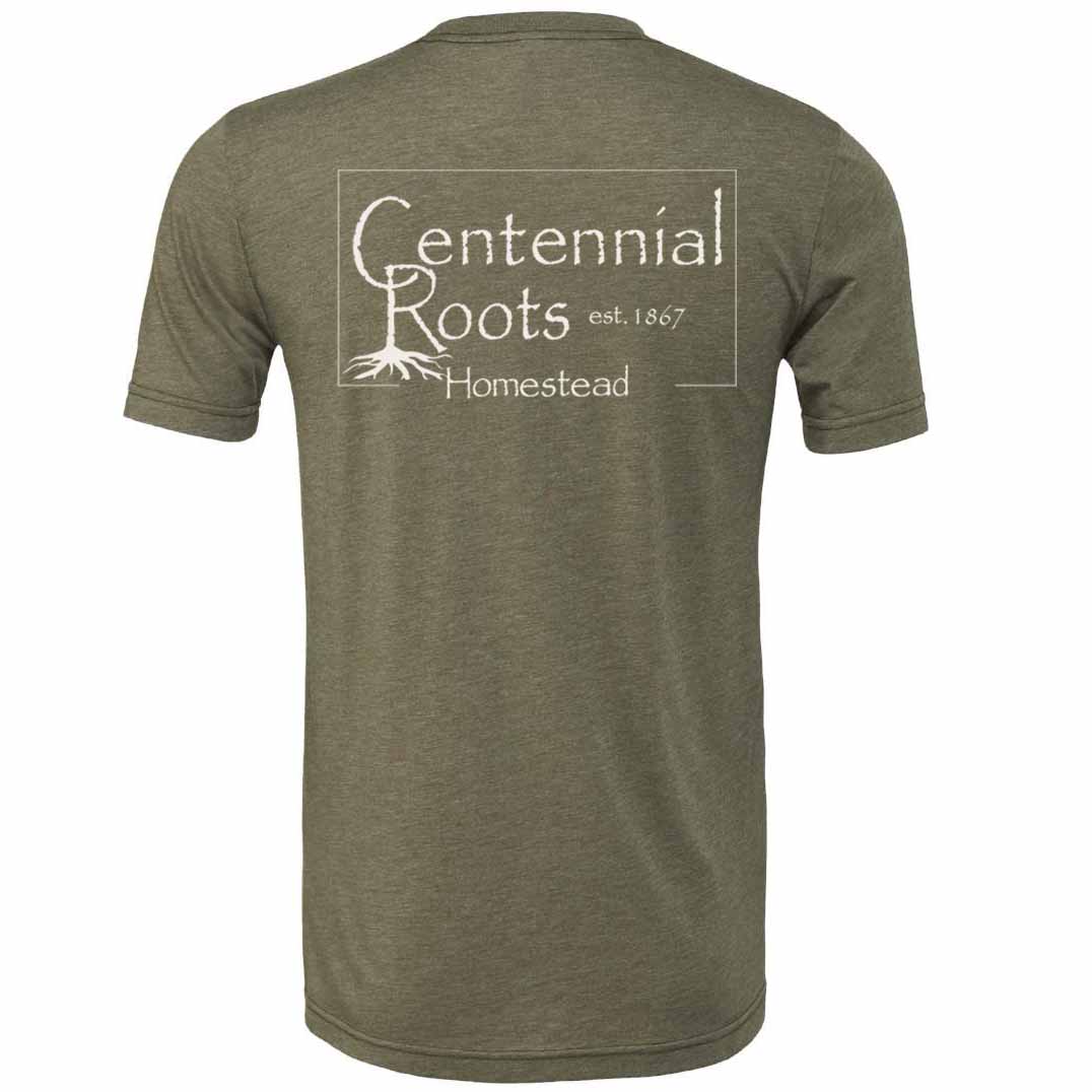 Heather Olive T-Shirt with CR Boxed Logo across back.