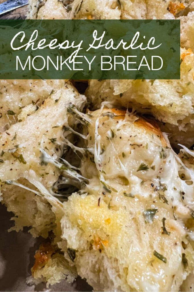 cheesy garlic monkey bread up close pulled apart.
